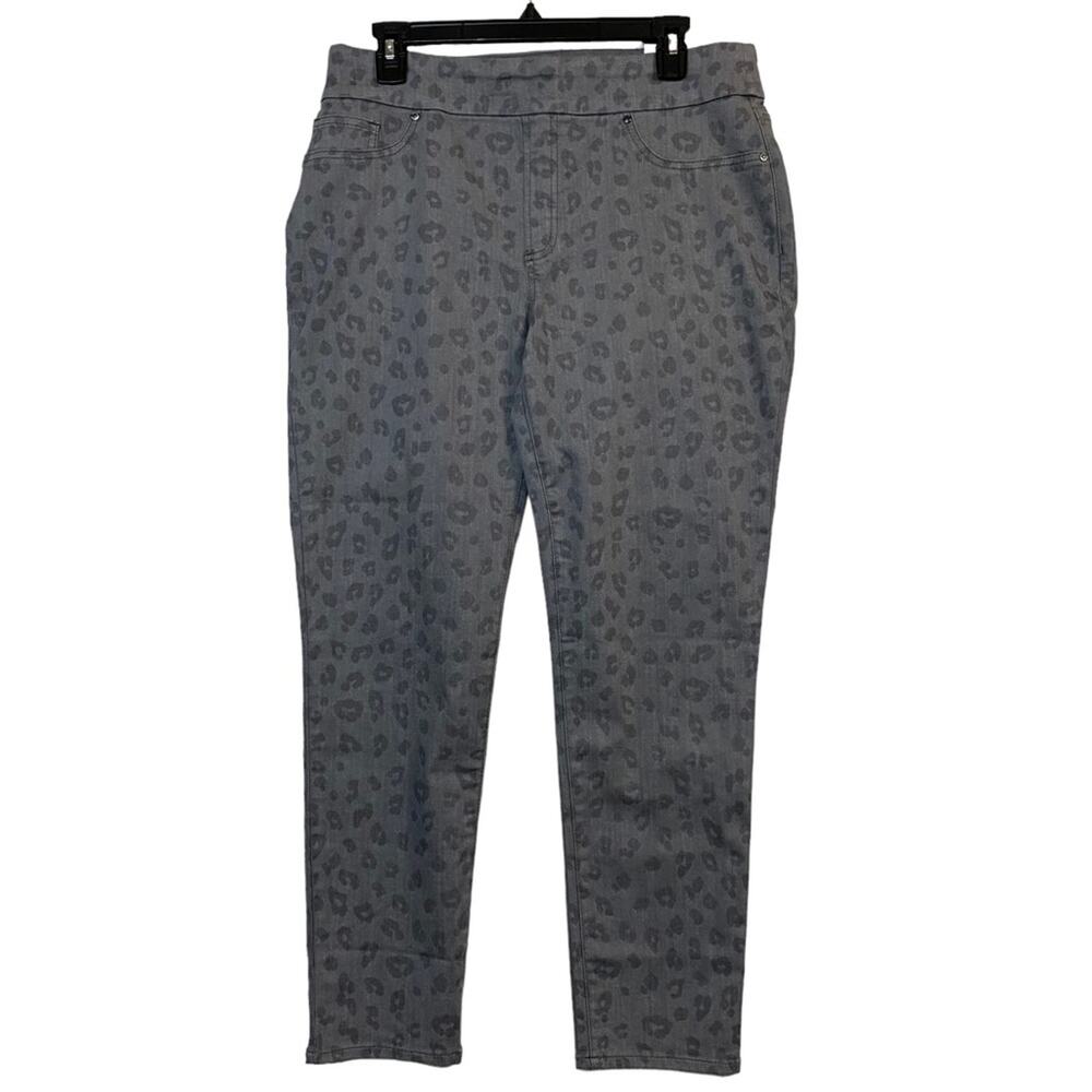 Chico’s Women's Gray Cheetah Pull On Ankle Jegging Jeans Size 8 NWT